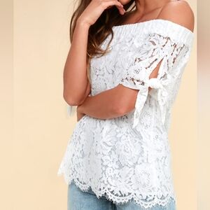 Lulus Women's Ethereal View Ivory Off‎ The Shoulder Lace Top Shirt White Size XS